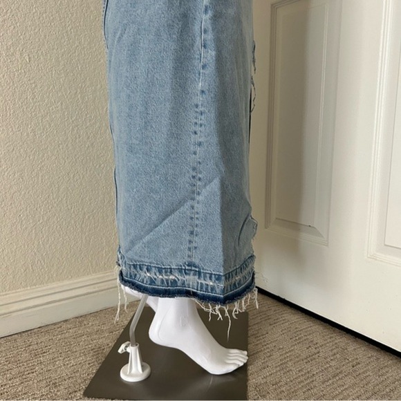 Zara Long Distressed Raw Hem High Waist Maxi Denim Jean Skirt Size Small - Picture 6 of 12